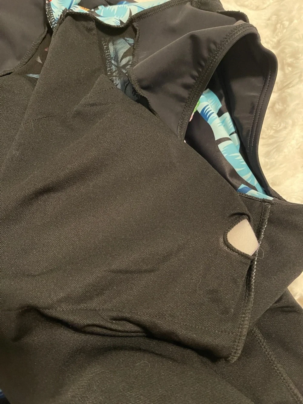 NWOT Swim Unitard Black Tropical Floral with Zip Front